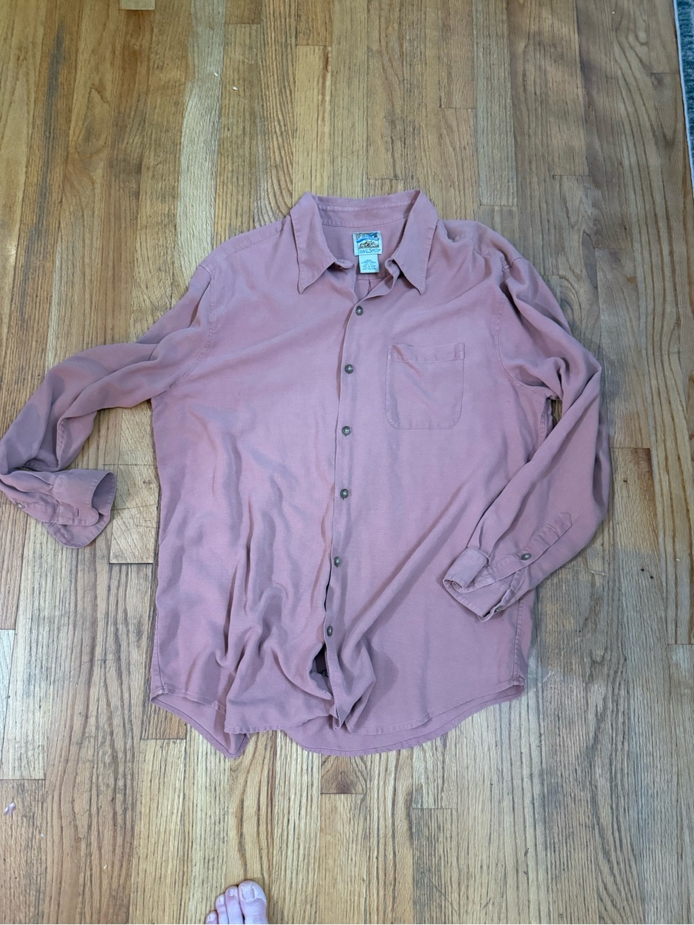 Vintage Men's Long Sleeve Button-Up Shirt in Mauve Silk Summer/Beach